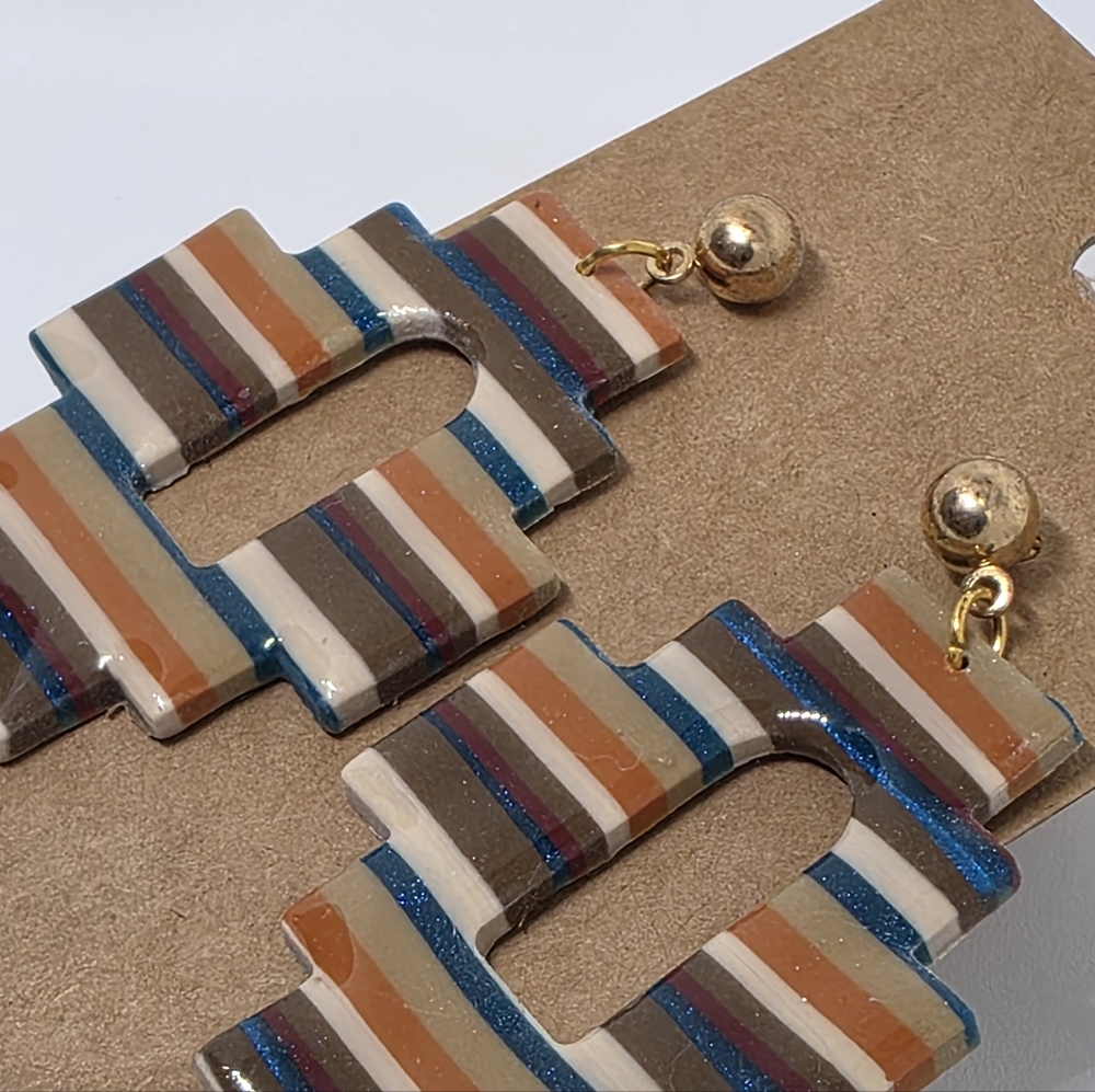 Handmade Clay Striped Geometric Earrings - Picture 2 of 3